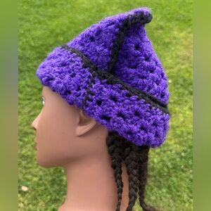Purple Crochet Hat with Black Accents